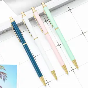 Elegant Stationery Ins Press Metal Fresh Macaron Metal Ballpoint Pen Promotional Personalized Pen with Custom Logo for Gifts