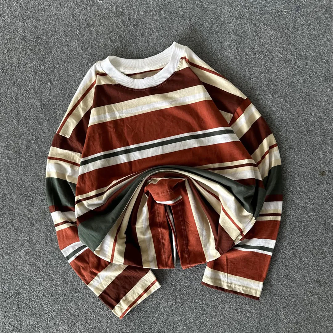 product new trend custom vintage color contrast stripe raglan long sleeve top premium 100 cotton daily commuter mens long sleeve-6