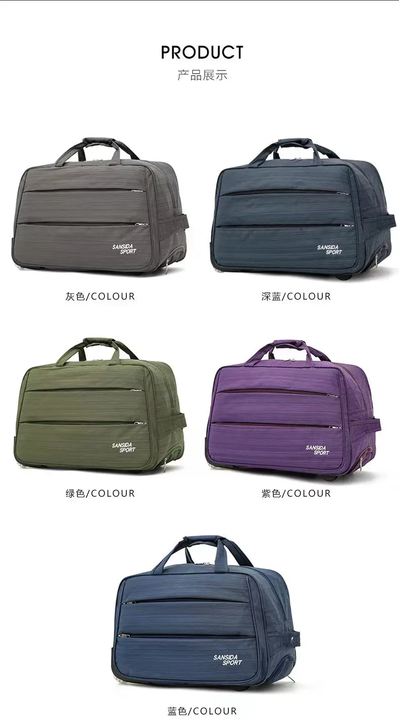 24 Inch  60*30*35 cm Custom logo Camel Purple Navy Oxford Cloth Folding Trolley Travel Luggage Bag With Double Zipper Pockets