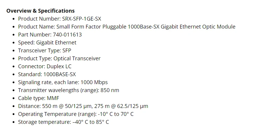 thumbnail image 2 of Juniper Networks 740-031851 1GB Base-SX LC Duplex SFP+ Transceiver (Open Box) 2 of 4