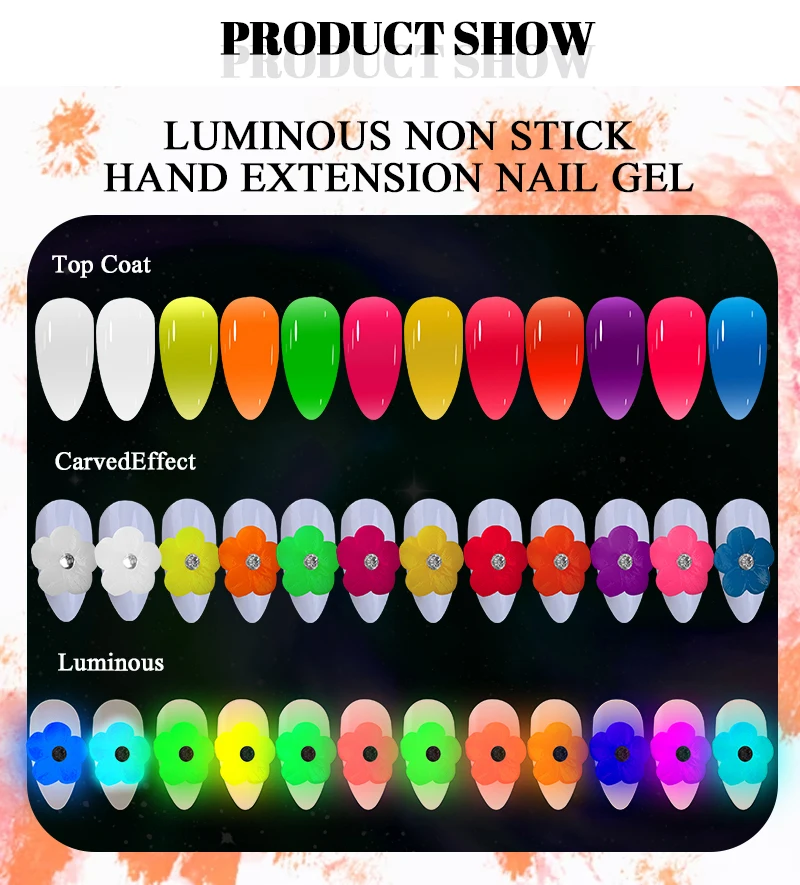 15ml Non-stick luminous Hand Extension Nail Art Gel Solid Carving Flower Take Shaped UV Polish Gel Non Stick Hand Extension Gel factory