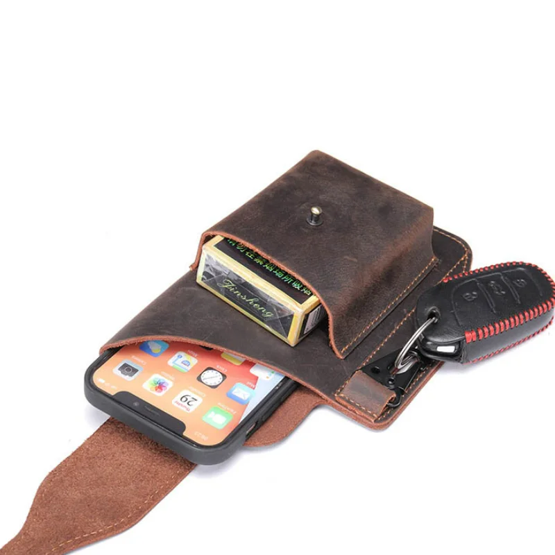 Retro Genuine Leather Men's Belt Case Bag Waterproof Versatile