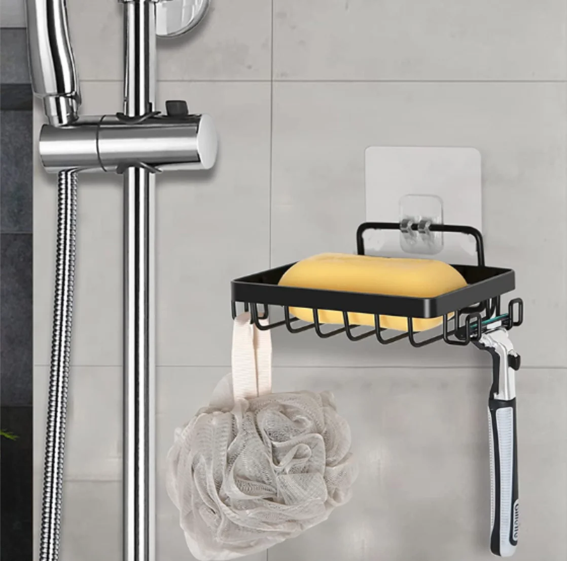 Wall Mounted 304 Stainless Steel Soap Holder with Strong Adhesive Black/Silver Color SHAREWIN Brand