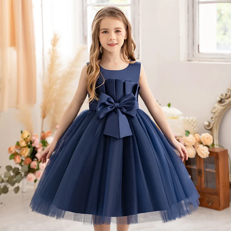 Blue Green Girls wedding kids cute birthday party tutu dresses for girls 4-14 years old sleeveless 2