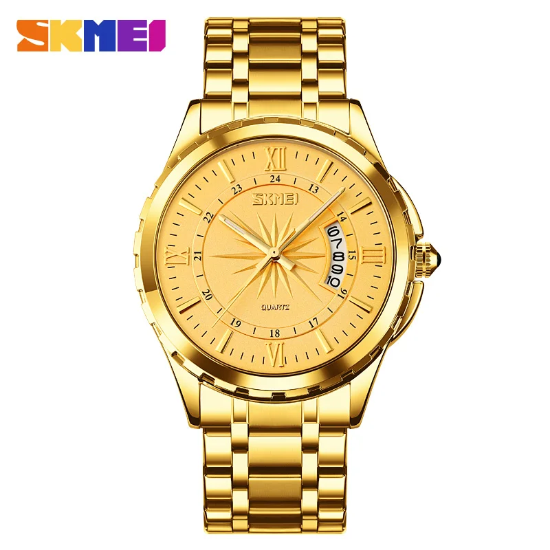 シックスティセカンズ　ゴールド Luxury Gold Stainless Steel SKMEI 9069 Quartz Watch for Men