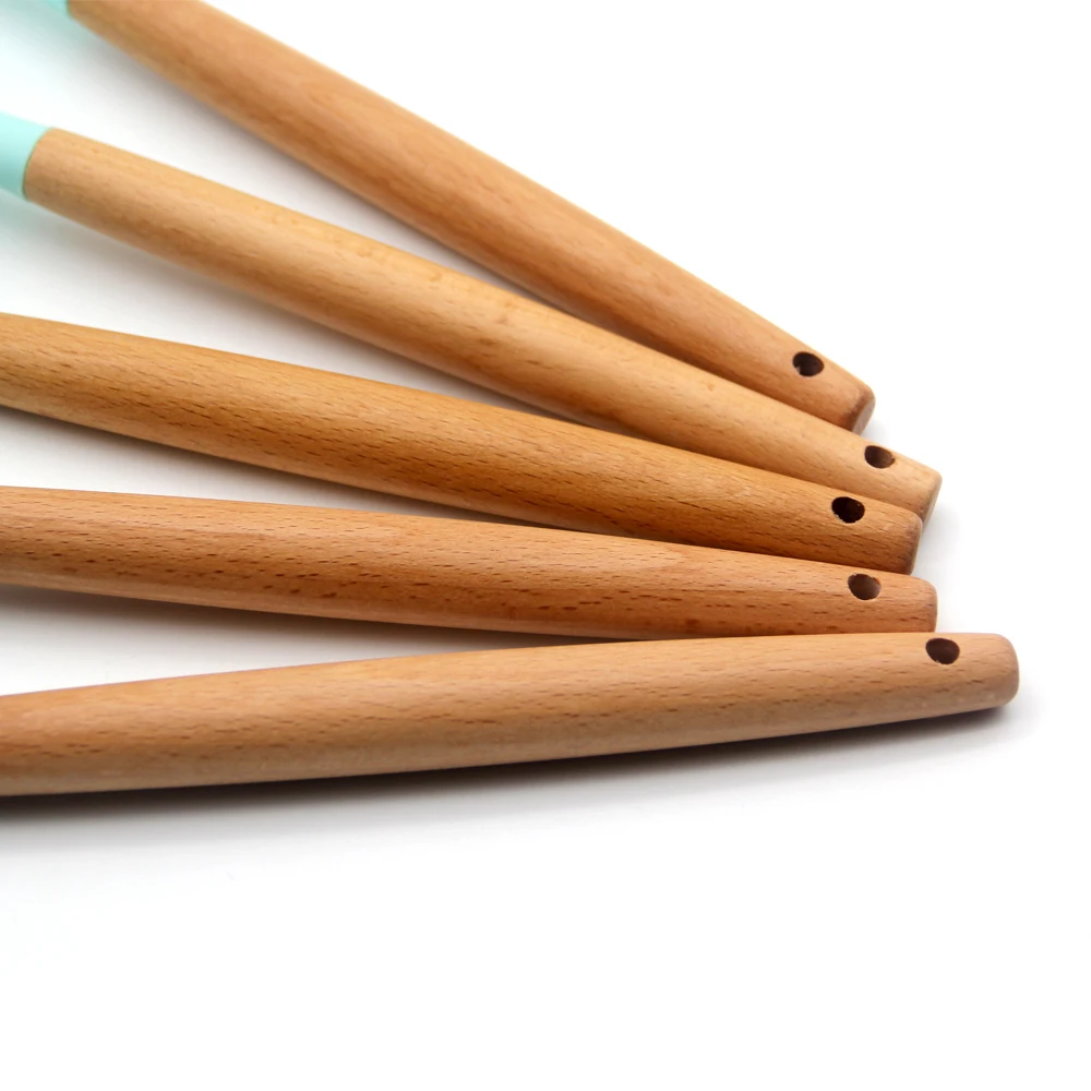 Лучшие продажи натурального дерева 11 шт. силиконовые пособия по кулинарии посуда с деревянной коробке