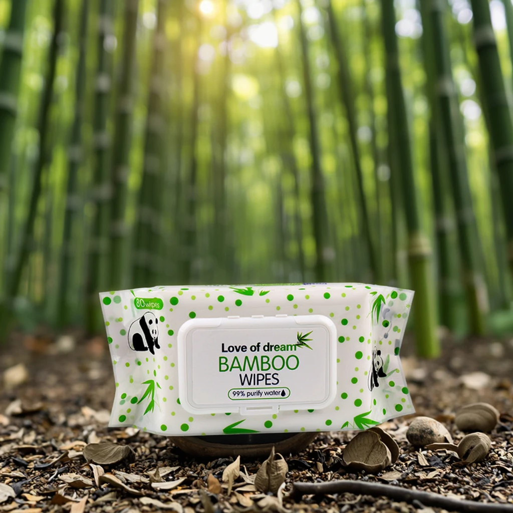 80pcs Eco Friendly Organic Biodegradable Bamboo Sensitive Skin Hand  Cleaning 100% Natural Baby Wet Wipes