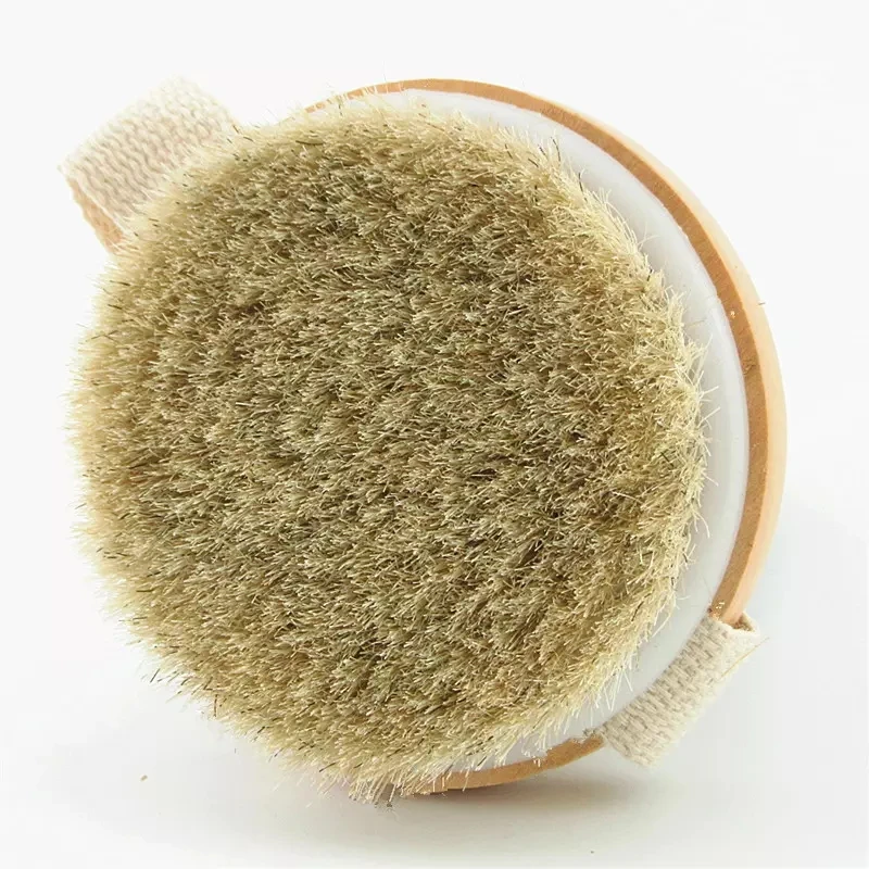 Lotus wood round horsehair original bristle bath brush handleless massage brush wet and dry bath brush