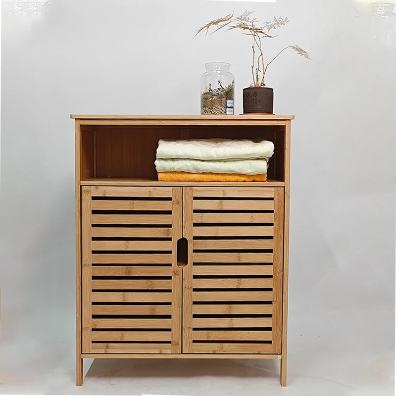 Modern Bamboo Bathroom Sink Cabinet with Under Sink Storage and Doors ...