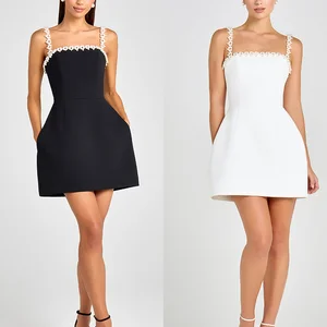 2026 New Sexy A-Line Bandage Dress Fashion Pearl Halter Mini Skirt Spaghetti Strap Slim-Fit Waist Casual Dresses for Women