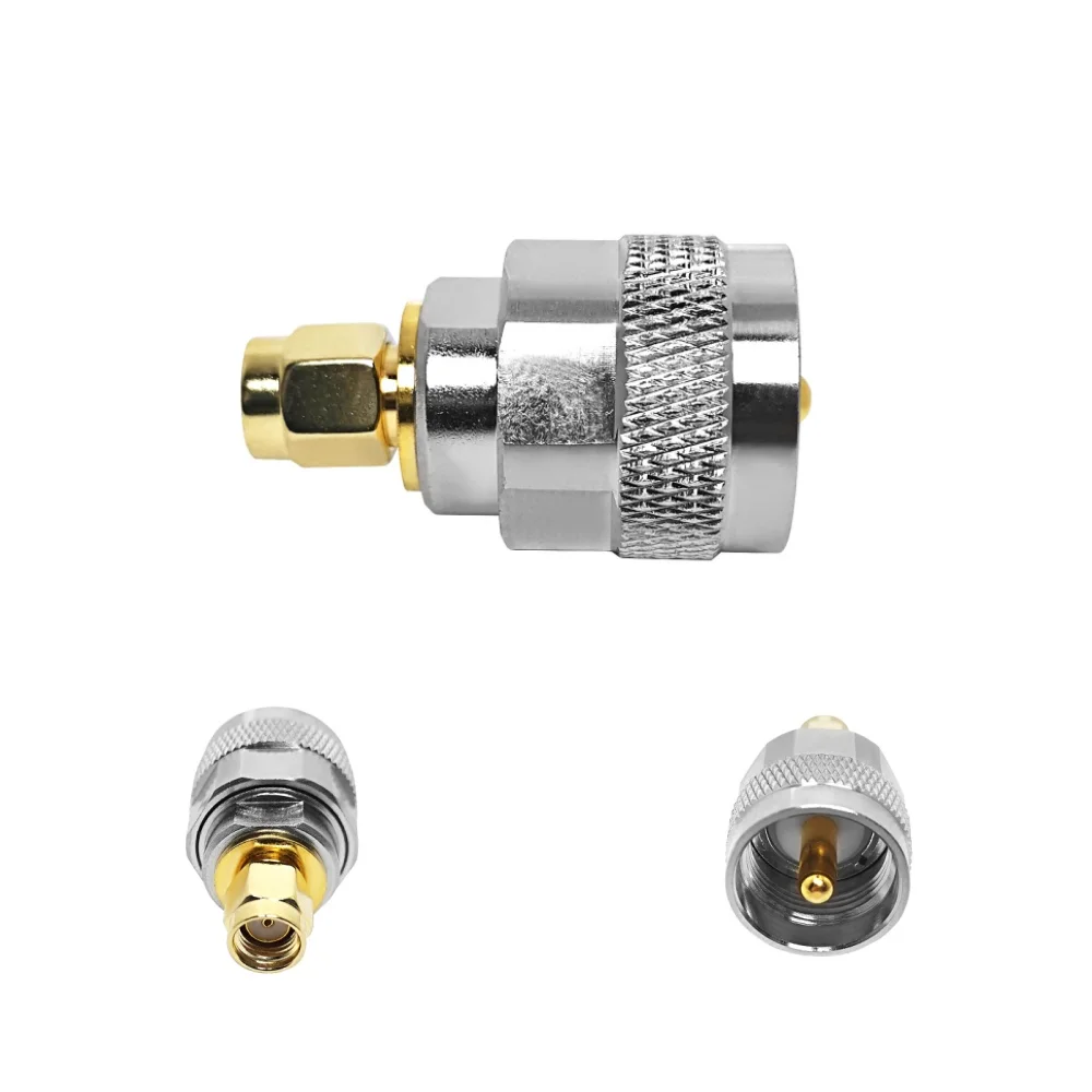 RF Connector Brass Material UHF PL-259 Male Plug to RP SMA Male Plug RF Coax Coaxial Adapter Converter Connectors in Stock