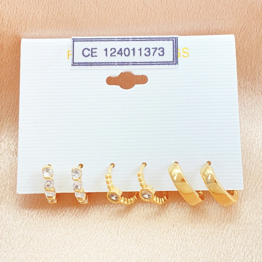 product women accessories jewelry rhinestone diamond gold plated customized alloy hoop clip on set earrings for women412-5