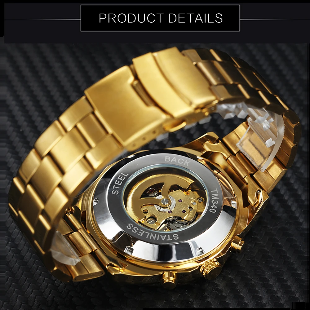 WINNER 8067 Accurate Gold Mens Mechanical Watch Creative Product Steel Band Water Proof Automatic Skeleton Business Watch Price