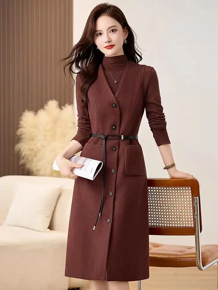 Women's Long-Sleeved Two-Piece Vest Dress for Autumn and Winter New Release with Temperament