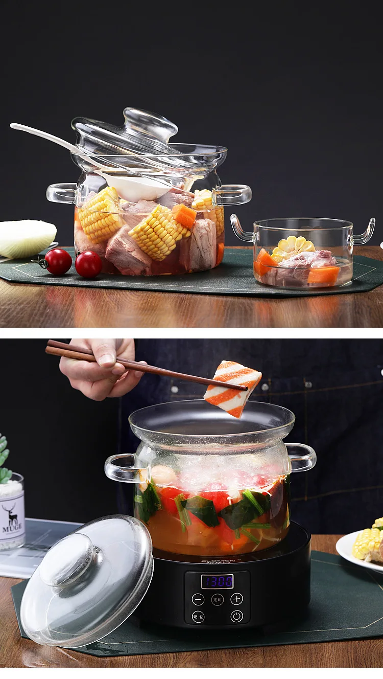 Buy Wholesale China High Borosilicate Resistant Glass Cooking Pot Clear Glass  Pots With Double Ear Handle & Cooking Glass Double Handle Pan at USD 3.8