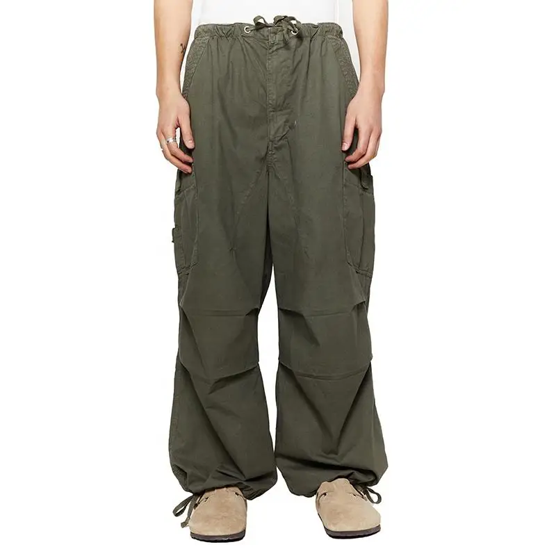 Mens Parachute Pants Loose Fit Wide Legged Cargo Trousers Olive Cotton  Joggers Streetwear Hipster Clothes Baggy Pants