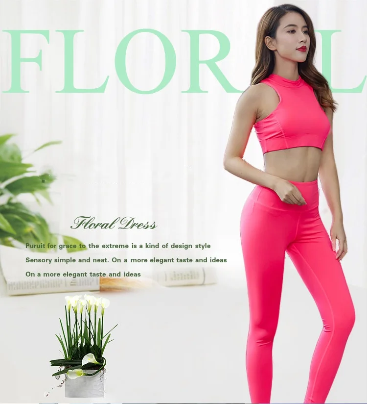 Hot selling foreign trade new yoga clothes for women sports fitness fluorescent back zipper yoga clothes suit for women yoga set supplier