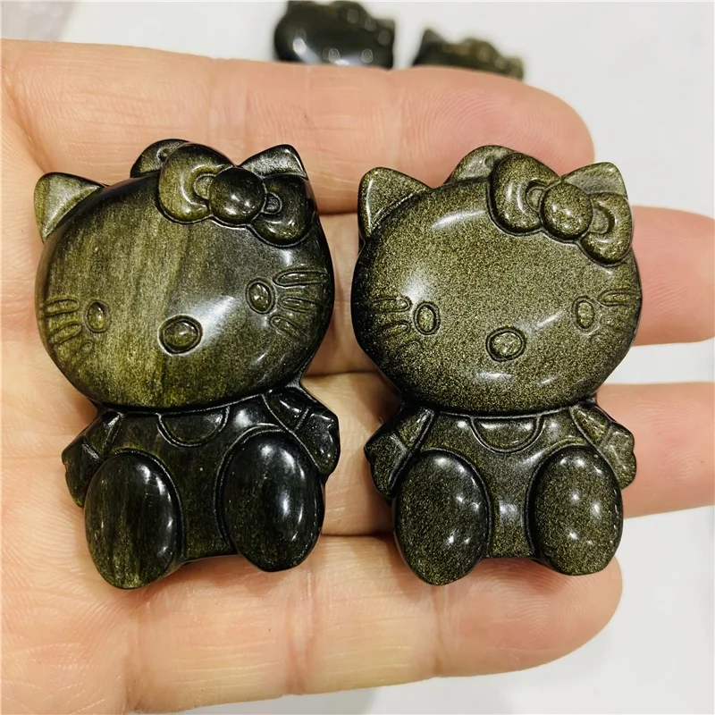 Golden/silver Sheen Obsidian Hello Kitty Crystal Image For Gifts - Oem