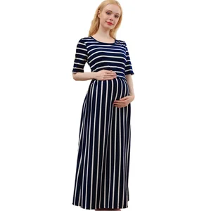 Maternity Striped Short-sleeved Dress Breastfeeding Dress