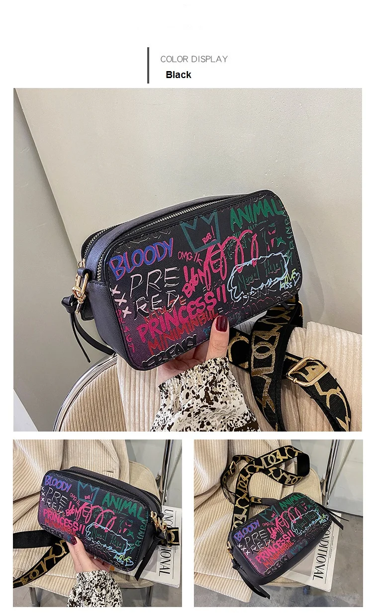 2021 Women Fashion Versatile New Personalized Graffiti Square Bag Lady's Shoulder Crossbody Bags