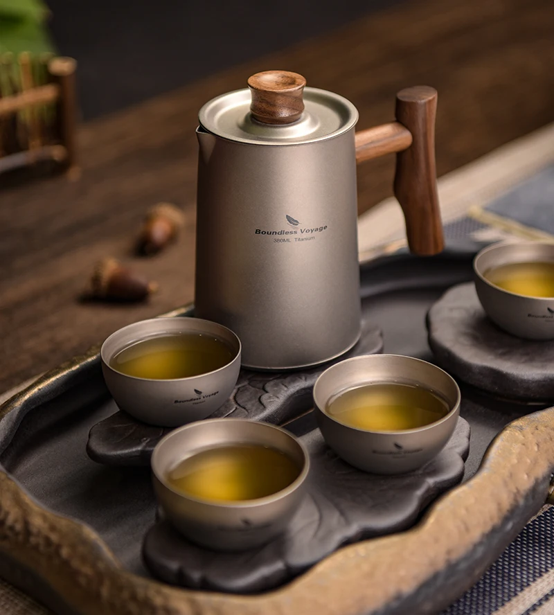 Boundless Voyage Titanium Tea Set Coffee Kettle Cups Outdoor Camping