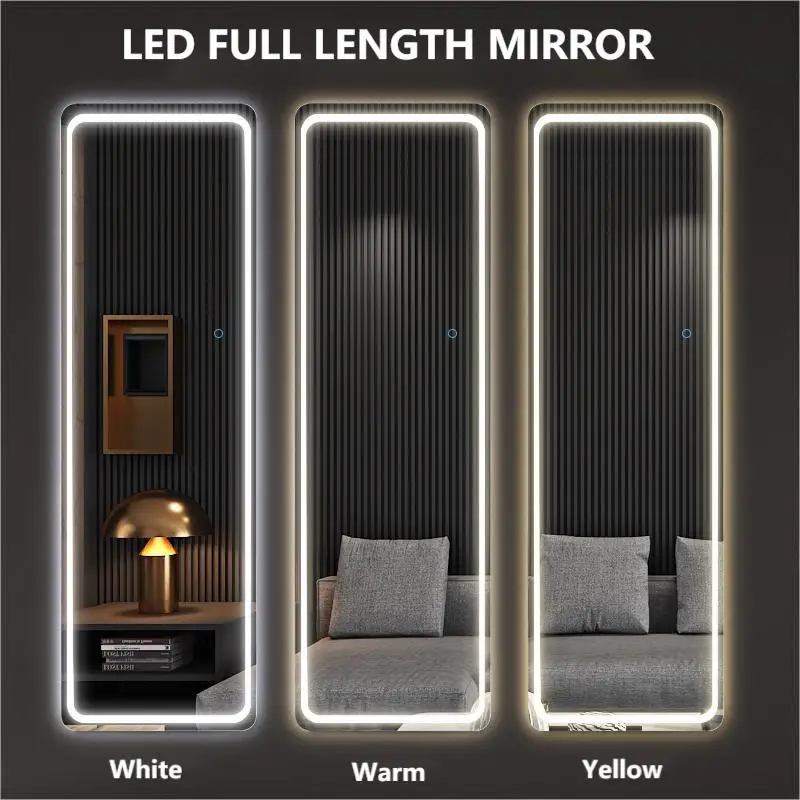 product custom low moq high quality standing large size floor body touch switch mirror for bedroom full length mirror with led-8