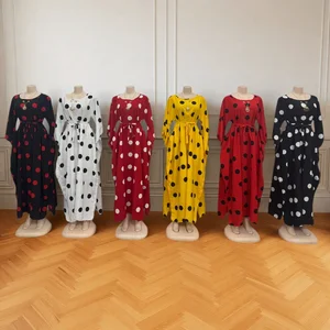 Summer Retro High Waist Midi Ladies Wholesale Long Sleeve Round Neck a Line Polka Dot Dress