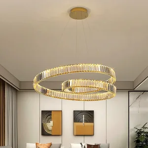 Postmodern Chandelier Gold Steel Crystal Round Pendant Lamp Living Room Bedroom Home Office Indoor Lamp Decor