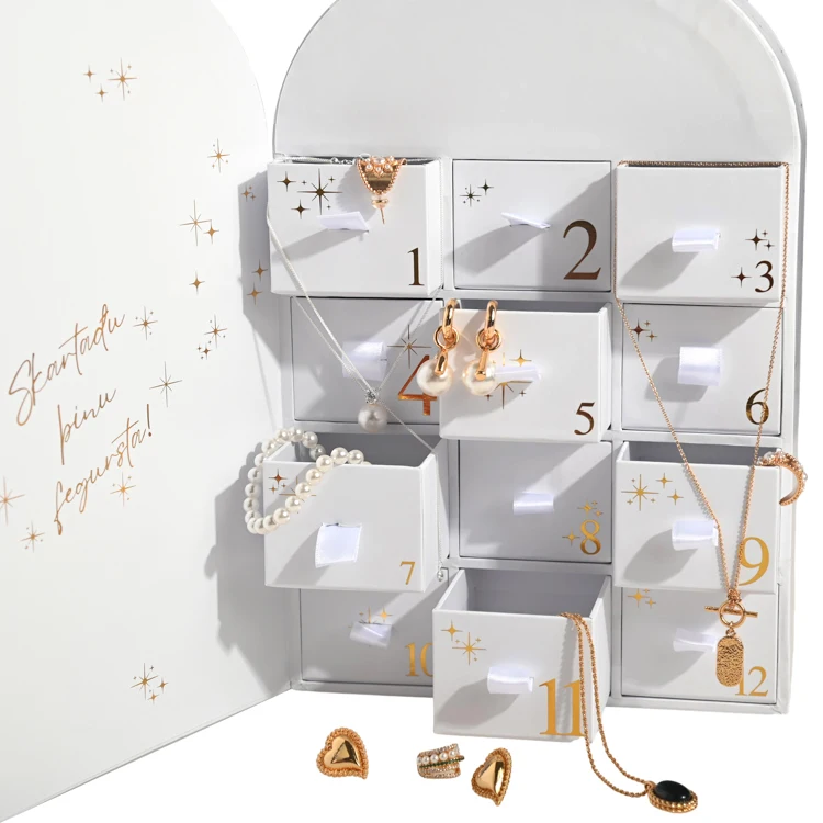 Reusable Handmade Jewelry Packing Box 24 Days Luxury Christmas Advent Calendar Box for Necklace Ring