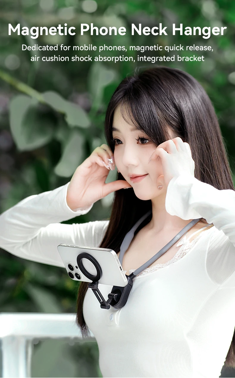 Bulk Content Creator Neck Hanger Magnetic Phone Mount with Adjustable Multi Angle Damping Shaft for Vlog
