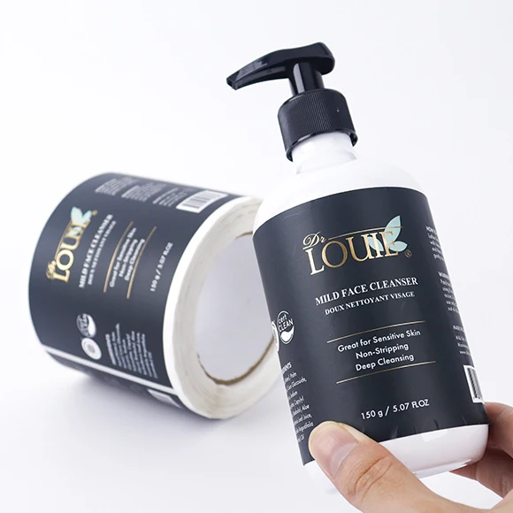 Custom Printing Logo Vinyl Adhesive Label Bottle Gold Foil Sticker Black Matte Packaging Label Stickers