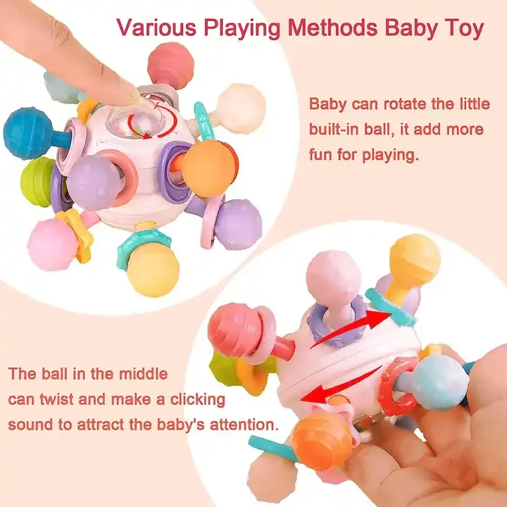 PT CPC CE Silicone Teether Chew Toys for Children Baby Silicone Teether Toy Montessori Hand Grasping Ball Toys