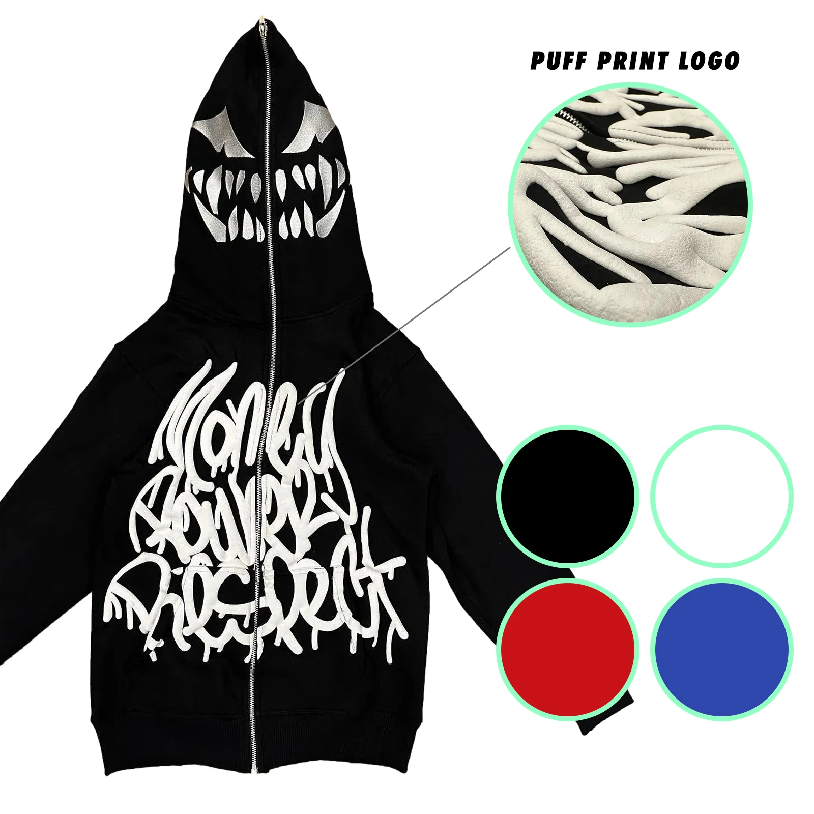 Custom Wholesale Men Hoodie Streetwear Oversized 100 Cotton Y2k Embroidery 3d Puff Print Full