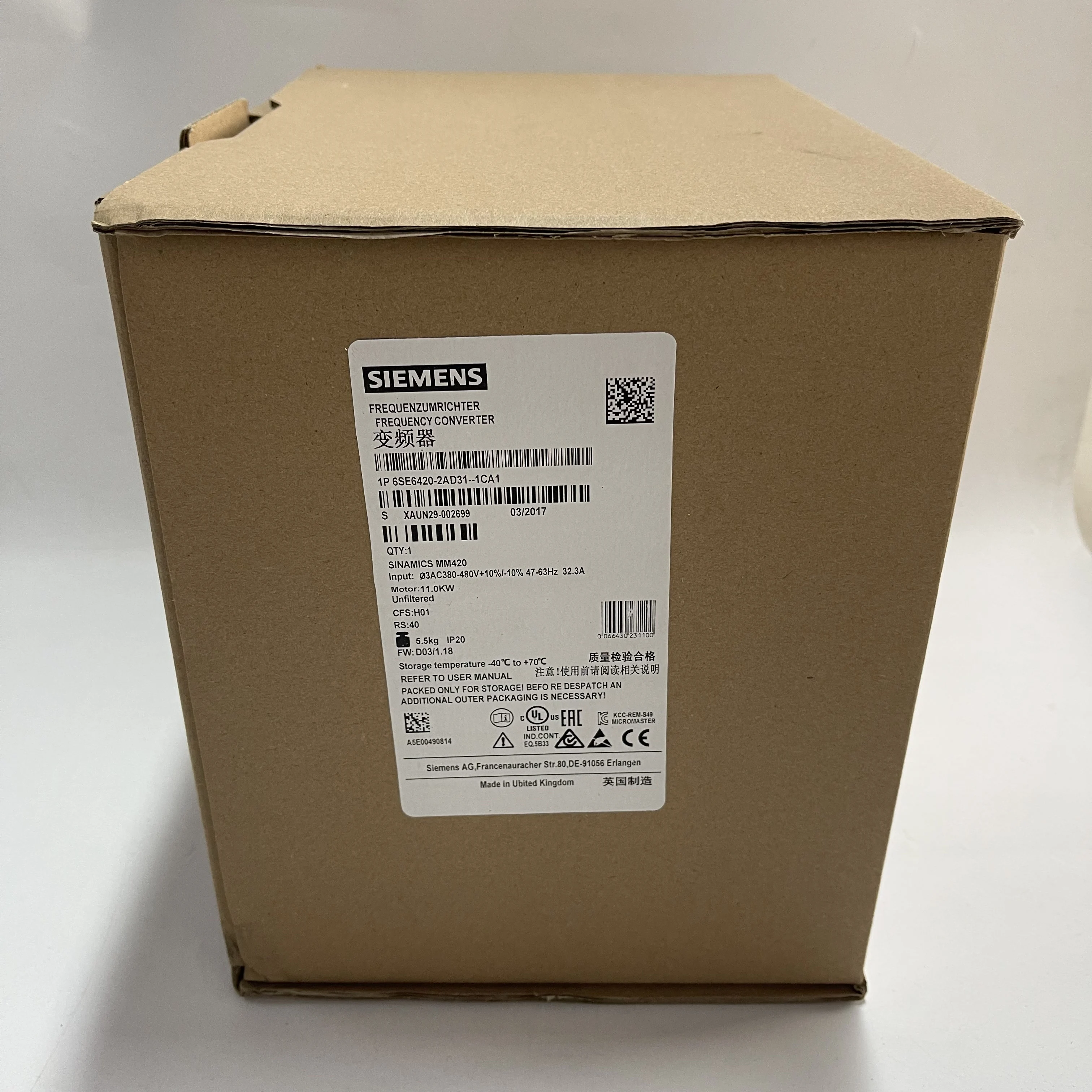 Siemens Variable Frequency Drive VFD 6SE6420-2AD31-1CA1 Siemens Variable Frequency Drive VFD 6SE6420-2AD31-1CA1