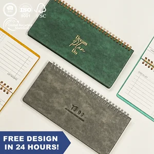Low MOQ 4.3x9.3inch Imitation Leather Spiral Notebook Custom Logo Gold Foiling Cover OEM Portable Desk Organizer Weekly Planner