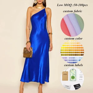 Factory New Design Fashion Elegant Evening Dresses Custom Solid Color Women Asymmetrical One Shoulder Satin Dress