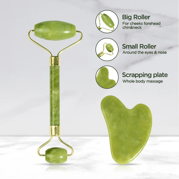 Custom Logo  Best  Jade Roller Tool Anti-aging Original Jade Face Roller and Gua Sha Stone Massage