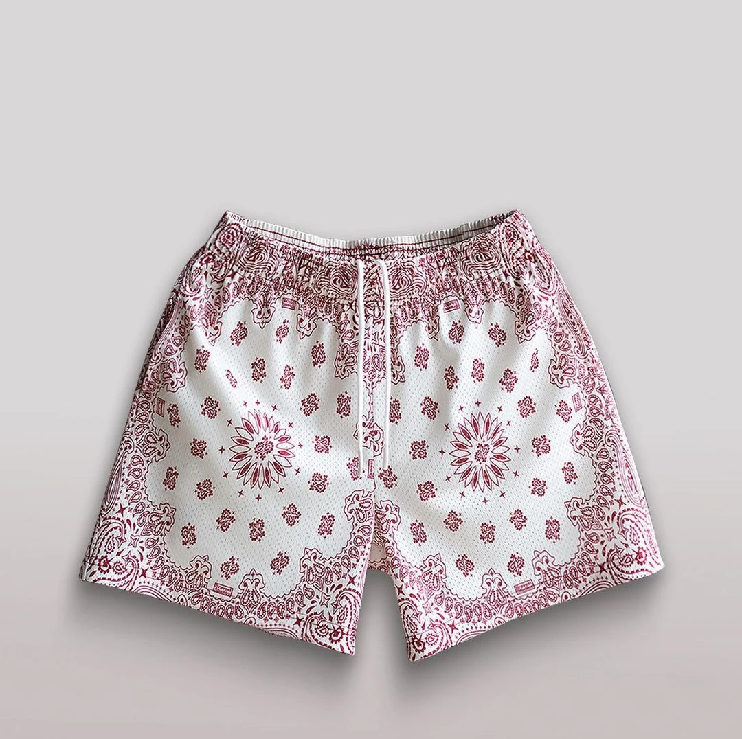 OEM Custom Summer Sweat Shorts Bandana Paisley Drawstring Short All Over Print Cotton Mesh Basketball Fitness Gym Running Short gallery 4