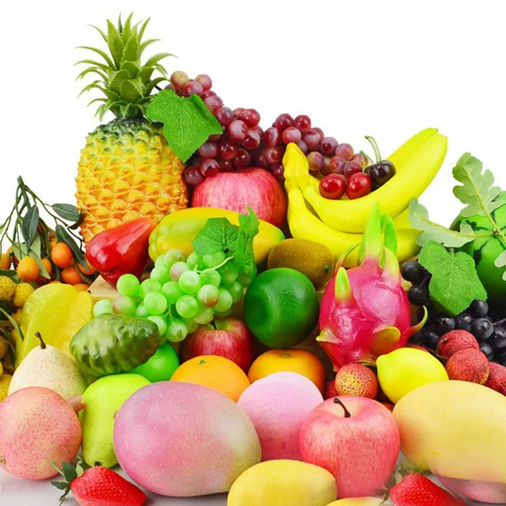 Colorful Artificial Decorative Plastic Fruit Grape Apple Banana Mango for Indoor Decoration