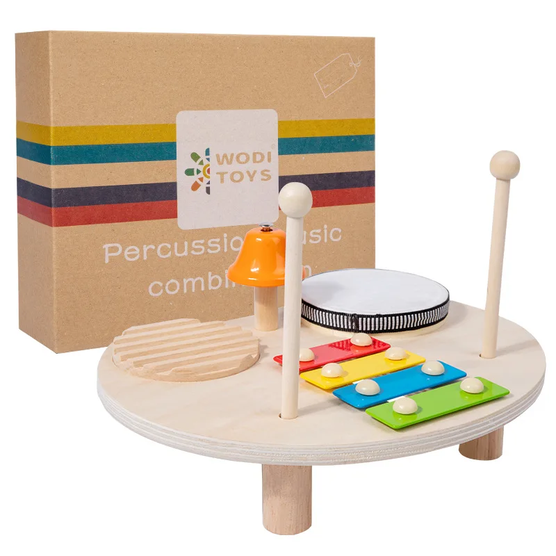 Set Mainan Bermain Bayi Kayu Multifungsi Instrumen Perkusi Pendidikan Musik untuk Set Meja Drum Bayi & Balita