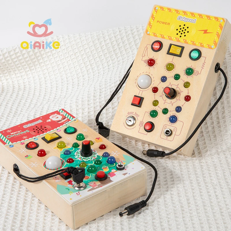 Qiaike Children's Wooden LED Sound Busy Board New Electronic Educational Toys Montessori Toys Busy Board for Toddlers