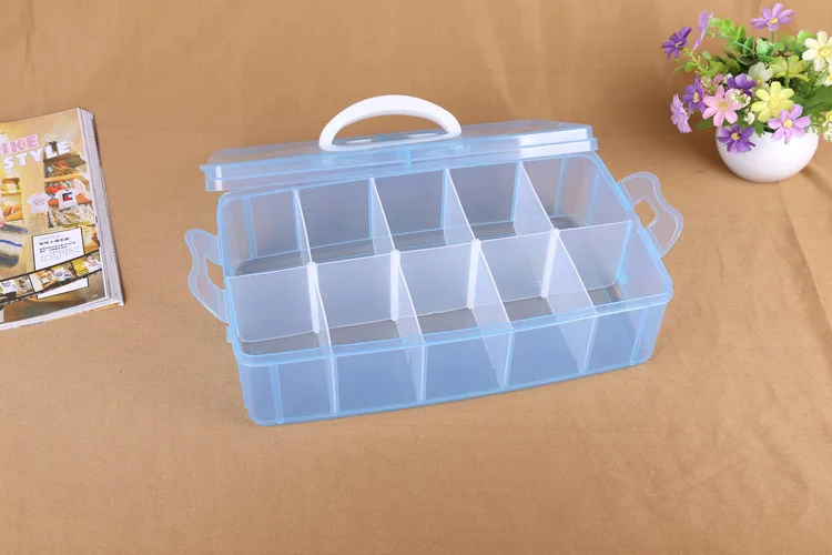 Solid color single-layer extra-large storage box 10-cell plastic portable storage box detachable piece organizer box factory