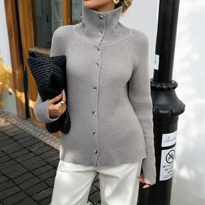 Clothing Manufacturer Wholesale Women's Clothing High-neck Button Long-sleeve Shirt Women's Sweater Winter Women's Top