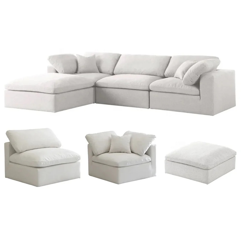 Modular 4-Piece Tufted Wood Sectional Sofa Set Corner Sofa with Chaise Lounge Living Room Furniture