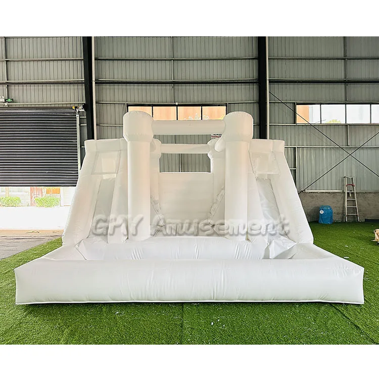 Commercial Grade White Bounce House Castles Water Slide Bounce House With Double Slide