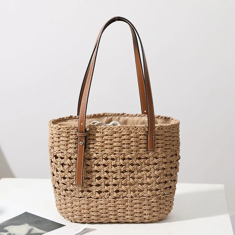 2024 Customized Summer Basket Straw Woven Tote Large Beach Shoulder Bag ...