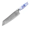 Cuchillo de chef SHANGDAO Kiritsuke de 8 pulgadas, cuchillo rebanador de cocina de acero de Damasco forjado con mango de resina azul y blanca - Espiga completa_voghion.com