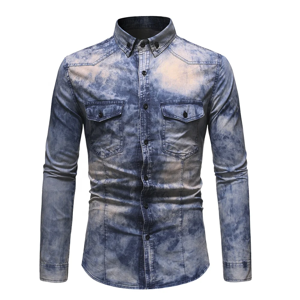 New Arrival Most Popular Casual Denim Shirt Solid Color Jean Shirt for Men