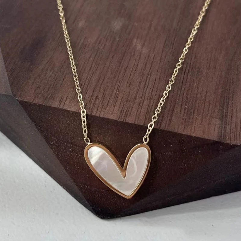 Cute Heart Pendant Necklace Dainty18k Gold Plated Thin Chain Shell