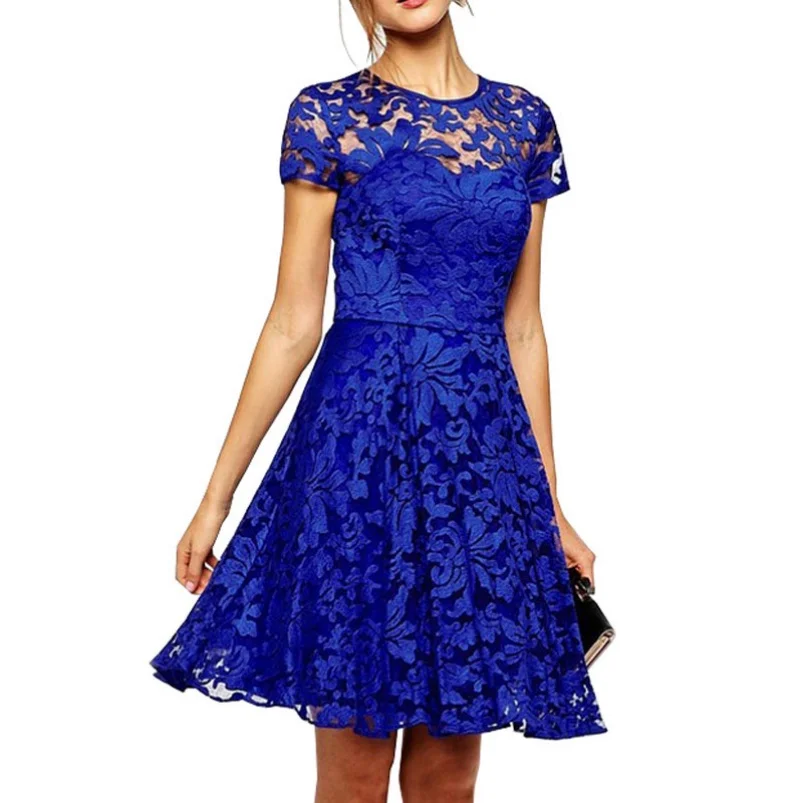 Custom Women Lace Dress Elegant Short Sleeve Royal Blue Lace Dress Custom Women Lace Dress Elegant Short Sleeve Royal Blue Lace Dress